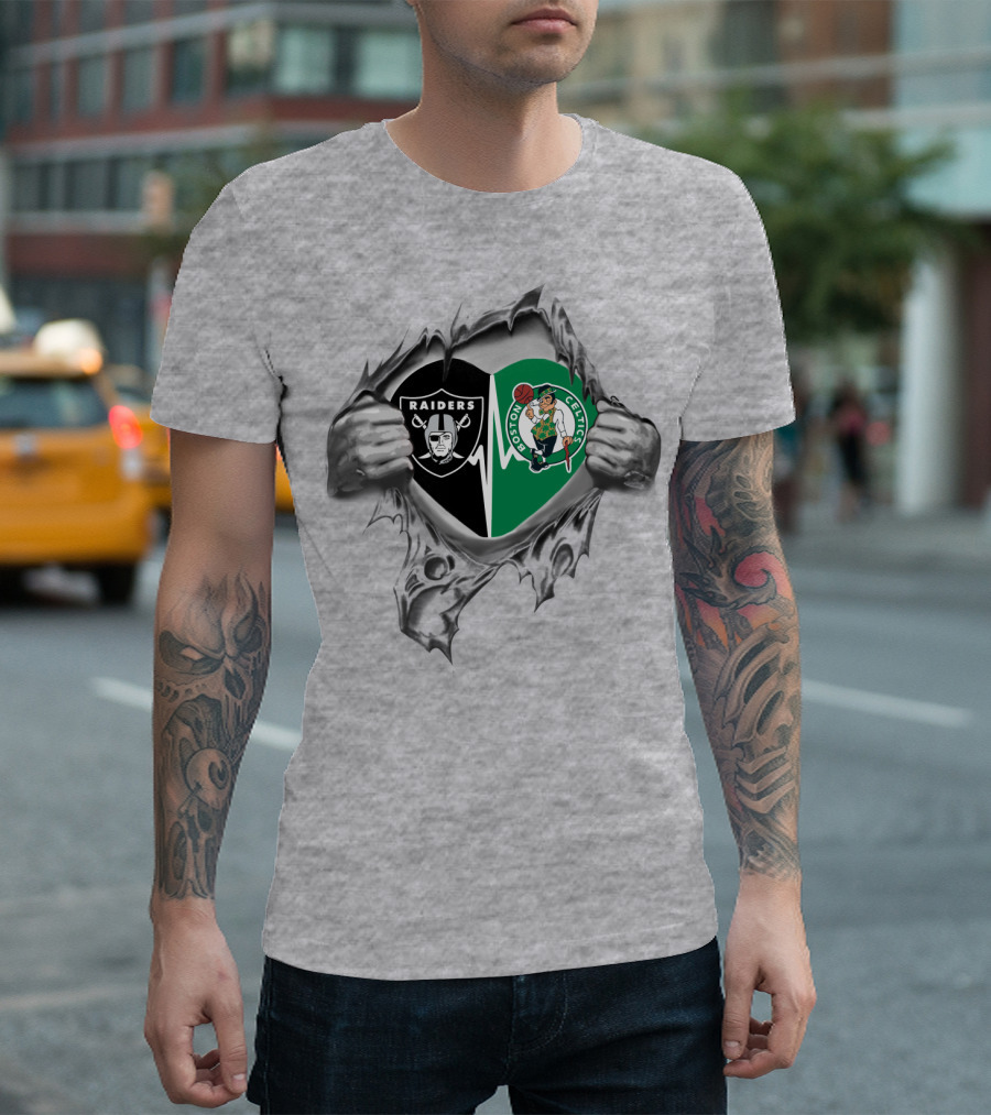 Raiders Celtics It's In My Heart Silver Tear T-Shirt