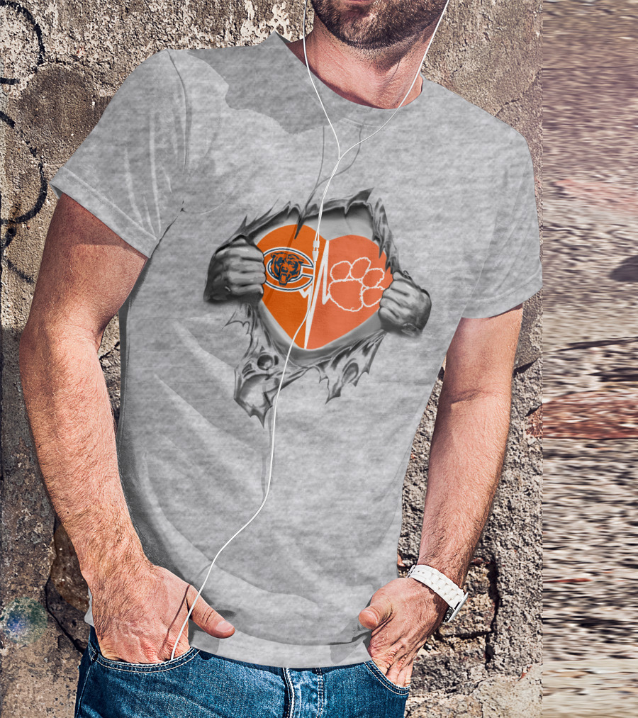 Bears Clemson Tigers Heart Symbol Fusion T-Shirt