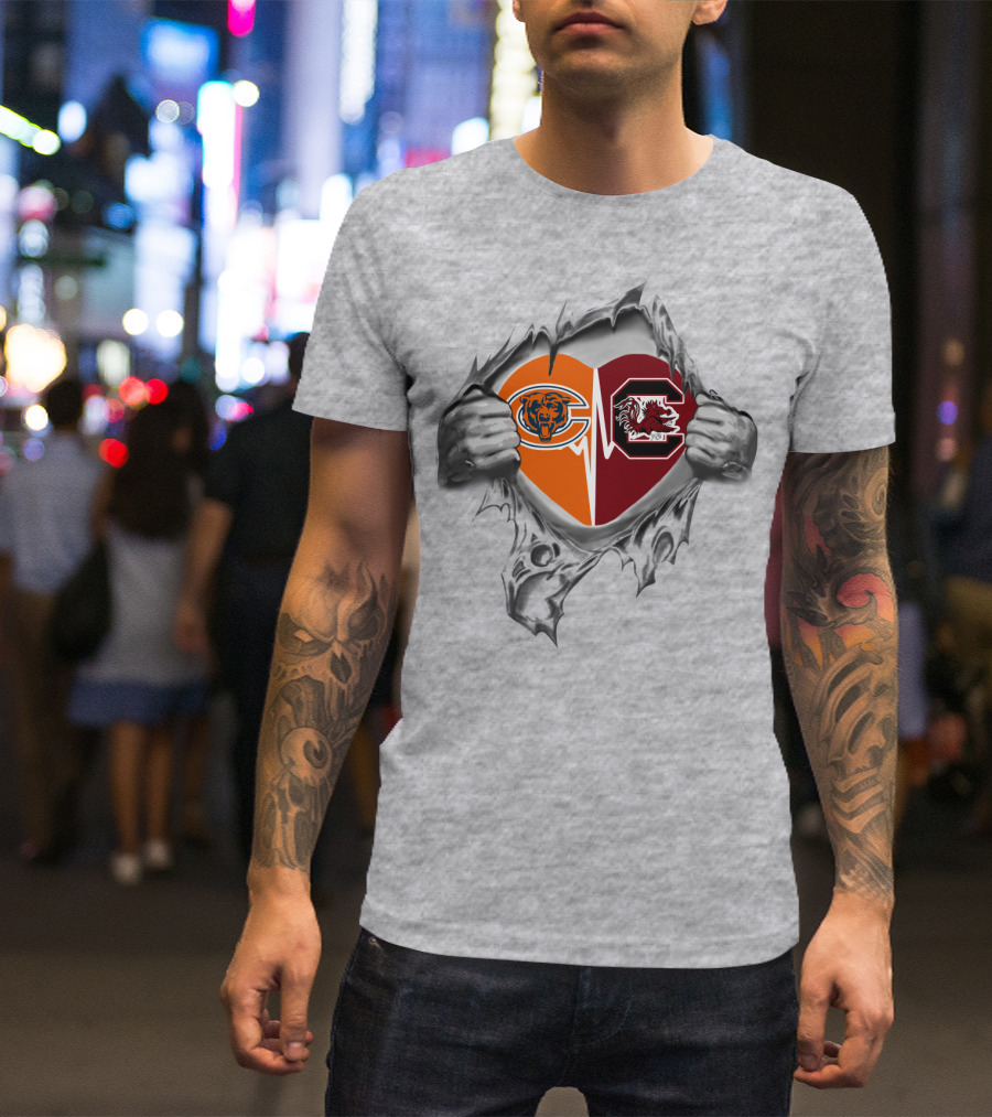 Bears Gamecocks Heart Logo Tear T-Shirt