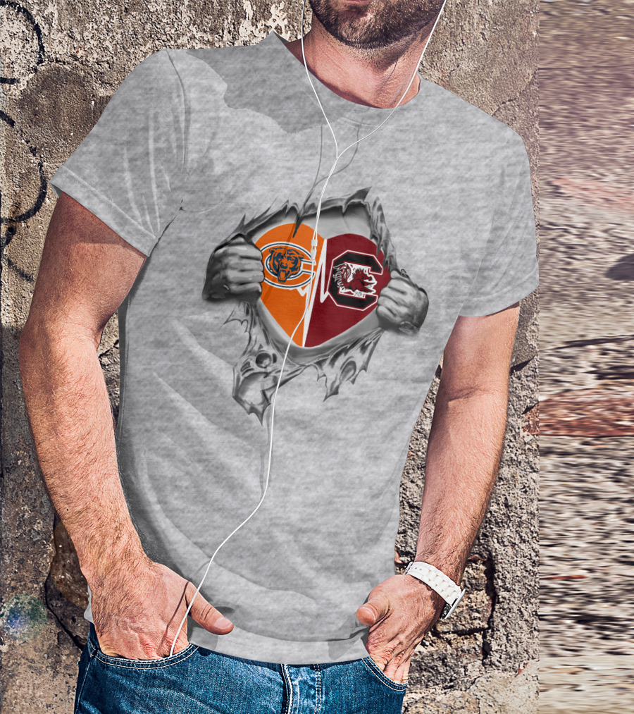 Bears Gamecocks Heart Logo Tear T-Shirt