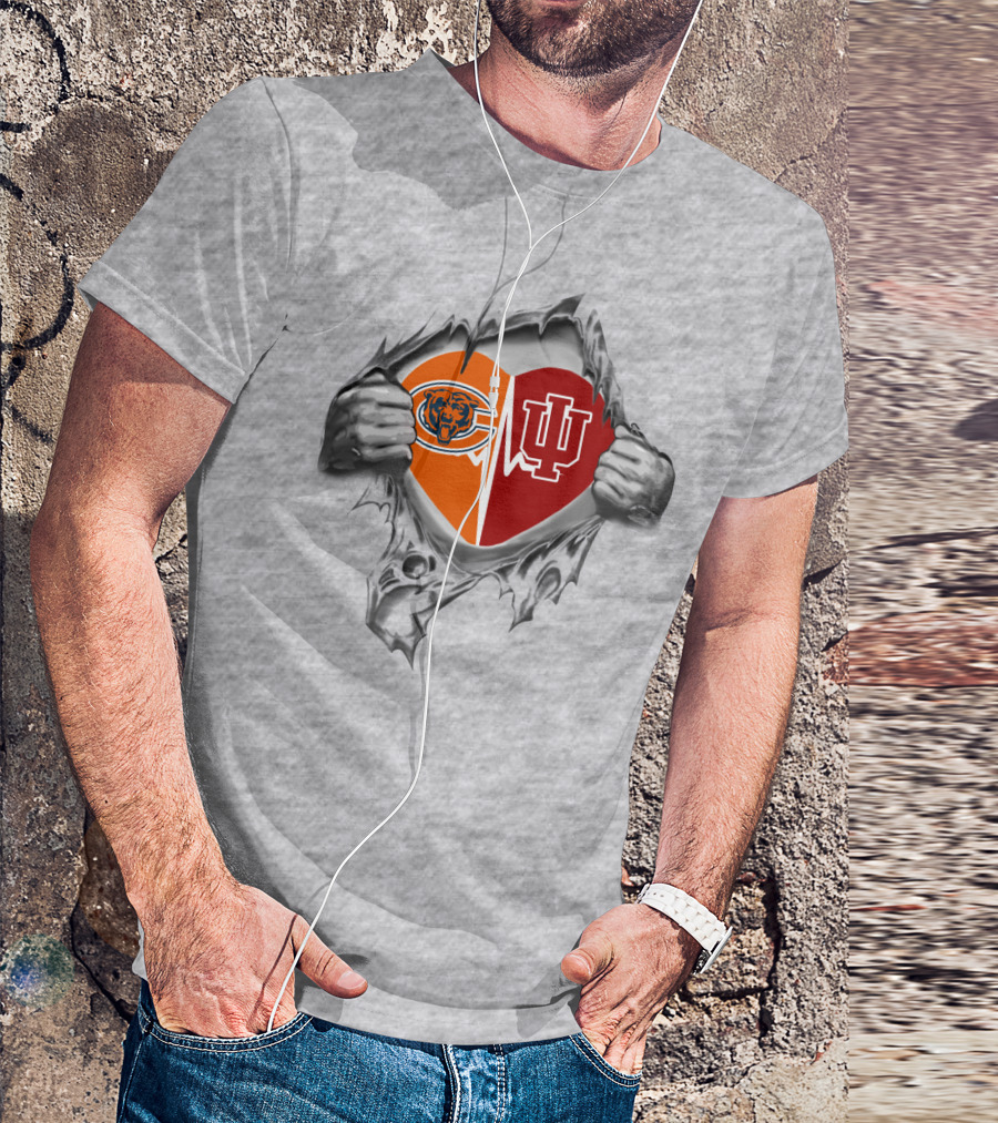 Bears Hoosiers It's In My Heart Chicago Indiana Logo Heart T-Shirt