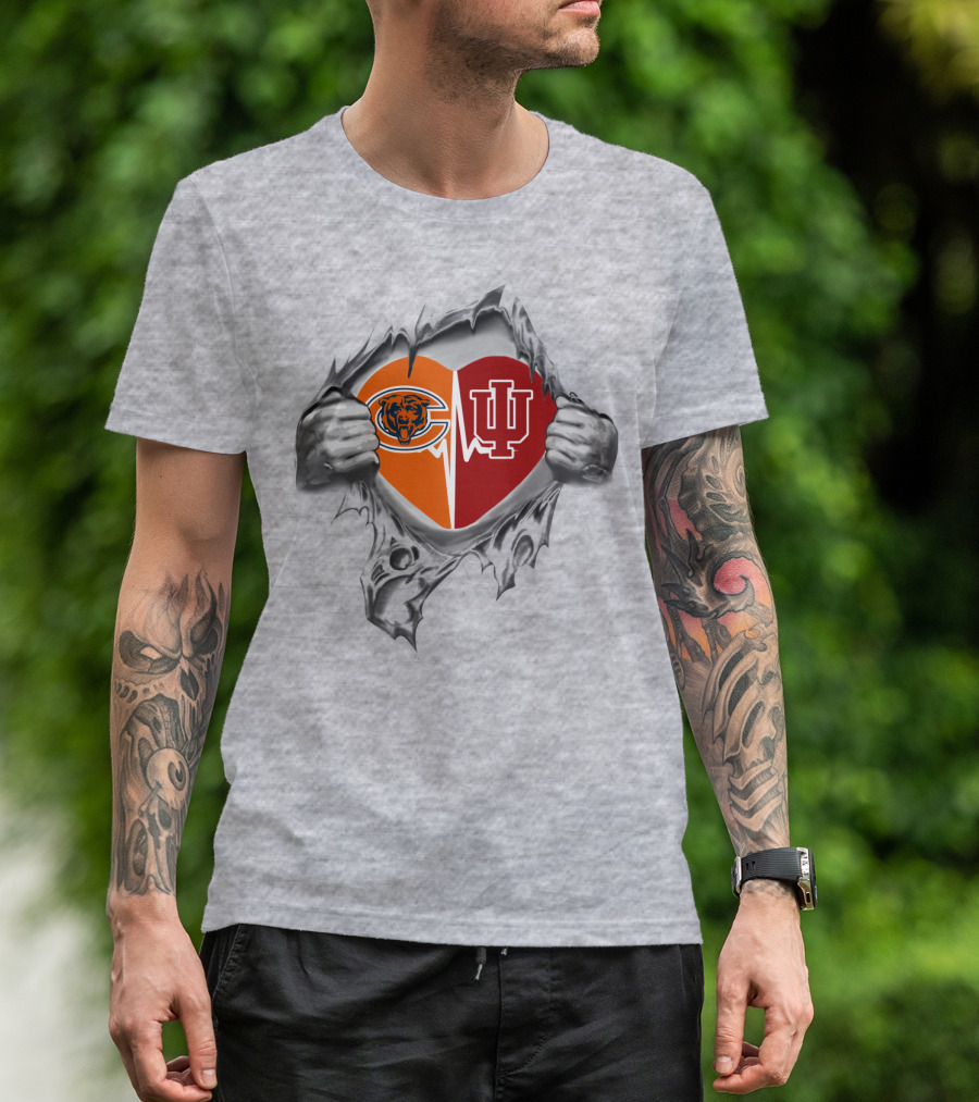 Bears Hoosiers It's In My Heart Chicago Indiana Logo Heart T-Shirt