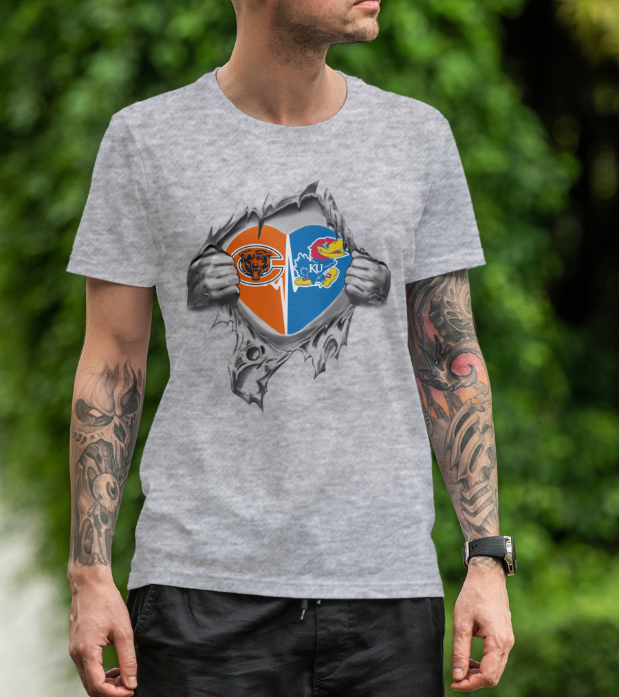 Bears Chicago Kansas Jayhawks Heart Logo Fan Pride Emotion T-Shirt