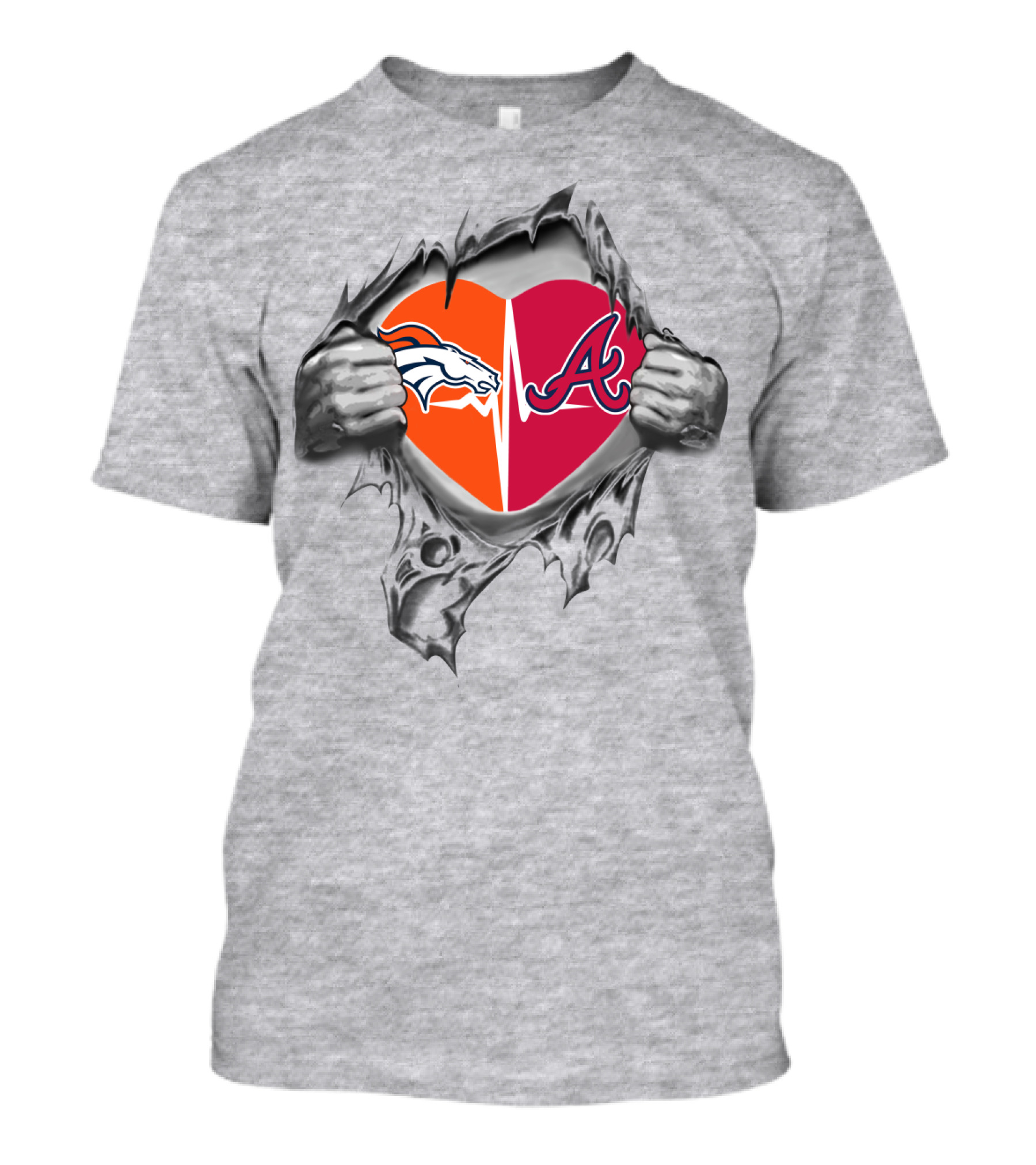Broncos Braves Heart Logo With Torn Hands T-Shirt