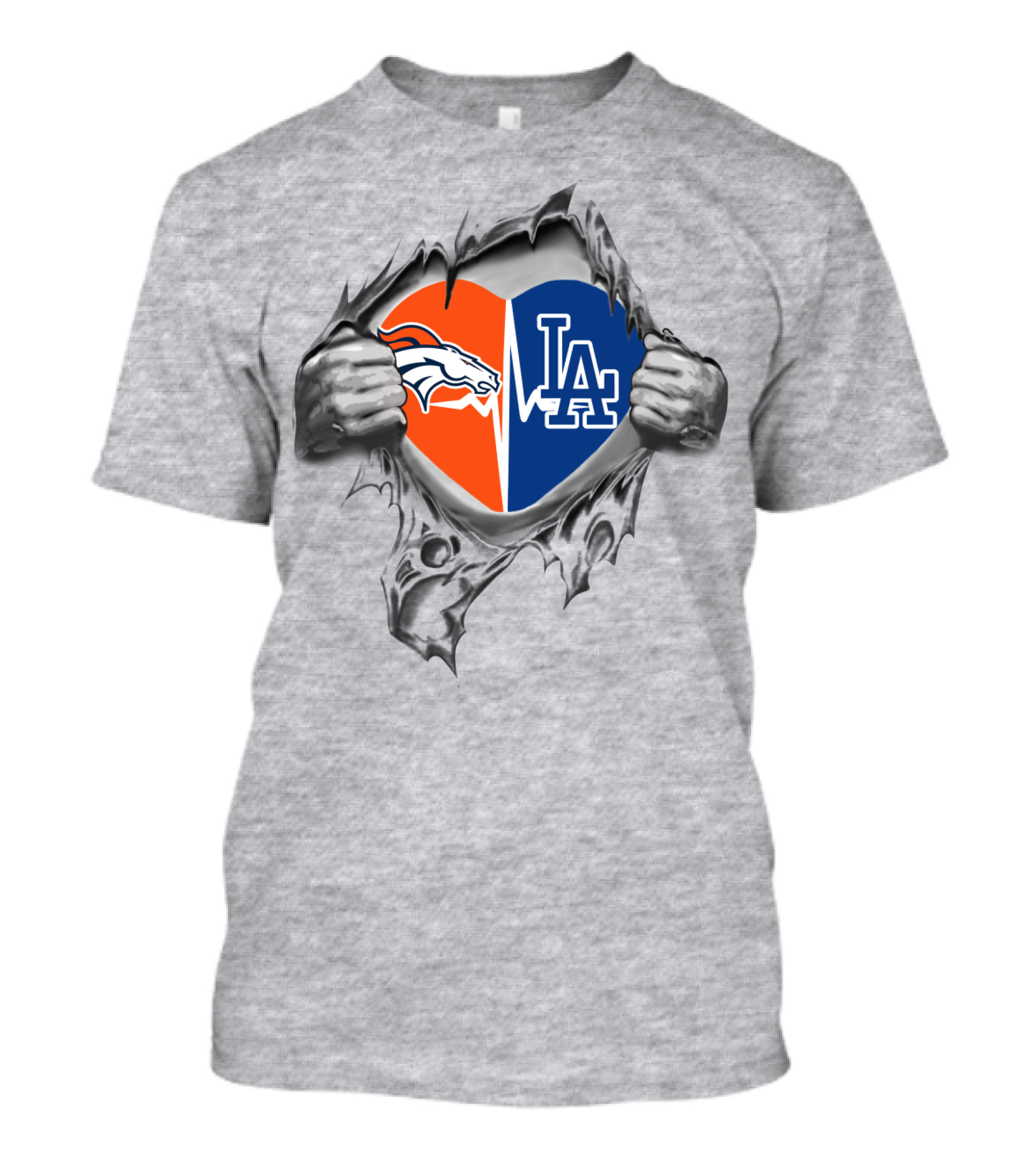 Broncos Dodgers Heart Torn Open T-Shirt