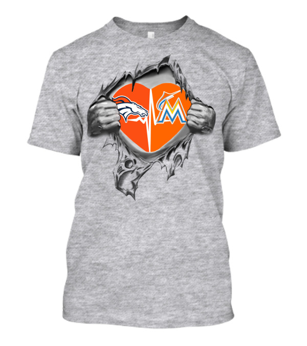 Broncos Marlins Heart Loyalty Team Spirit Fusion T-Shirt