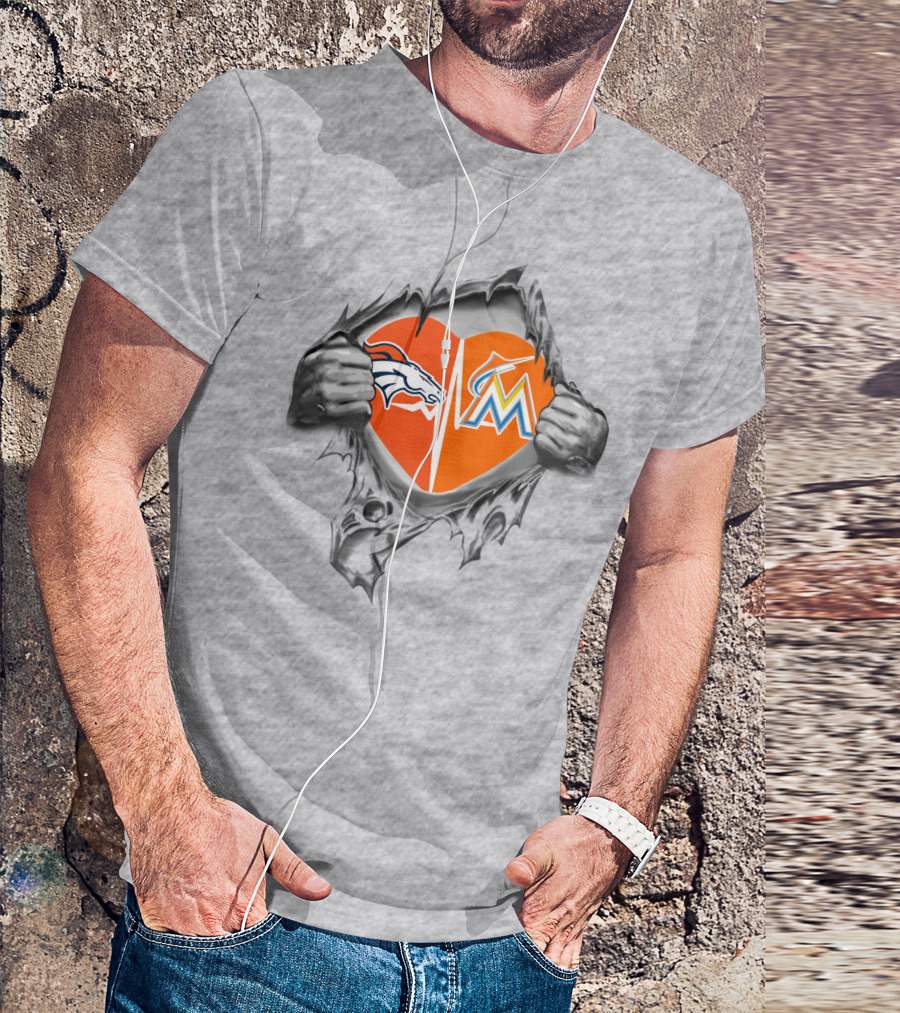 Broncos Marlins Heart Loyalty Team Spirit Fusion T-Shirt