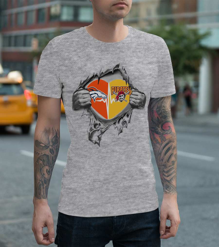 Broncos Pirates Heart Torn Loyalty Sports Fans Dual Team T-Shirt