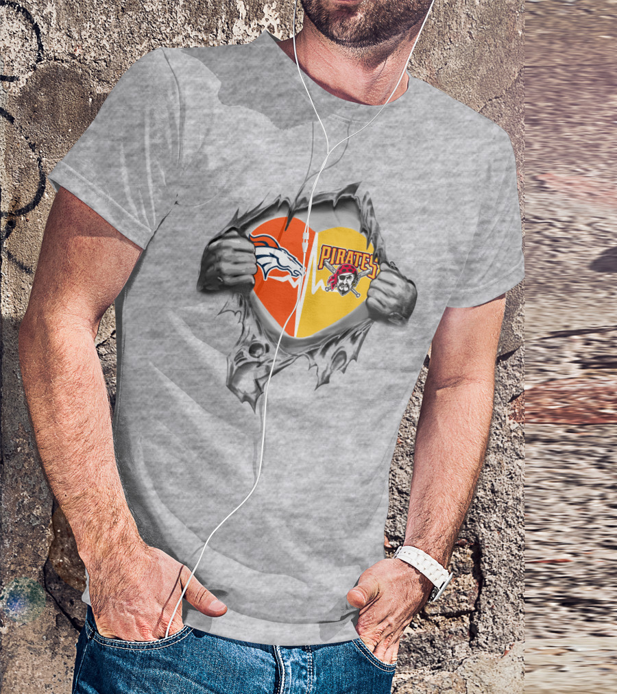 Broncos Pirates Heart Torn Loyalty Sports Fans Dual Team T-Shirt