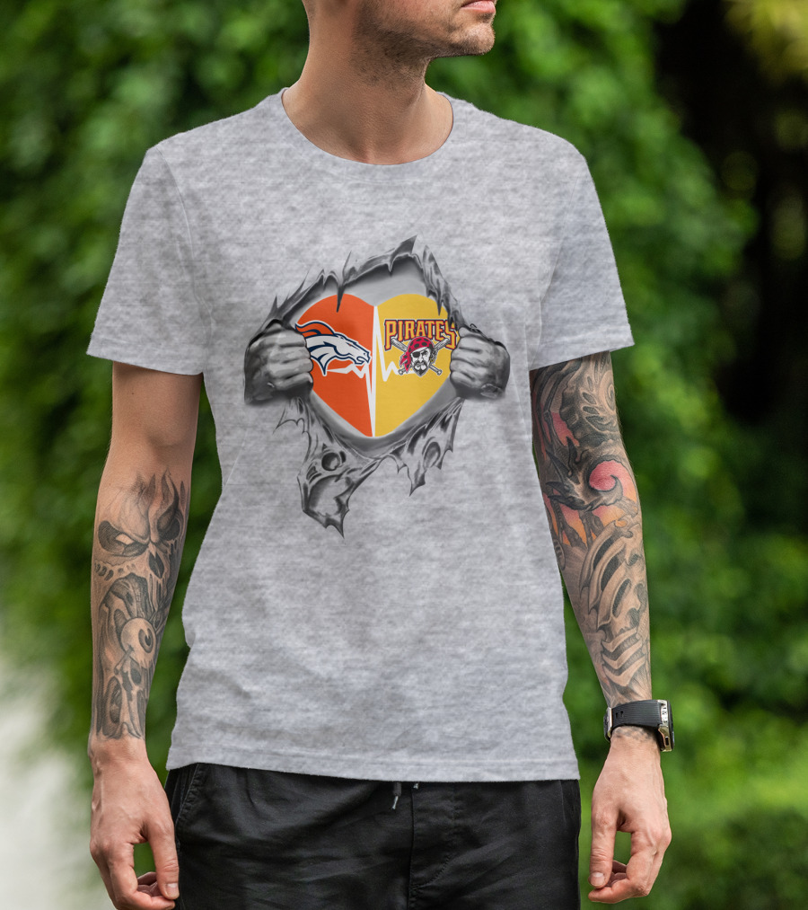 Broncos Pirates Heart Torn Loyalty Sports Fans Dual Team T-Shirt