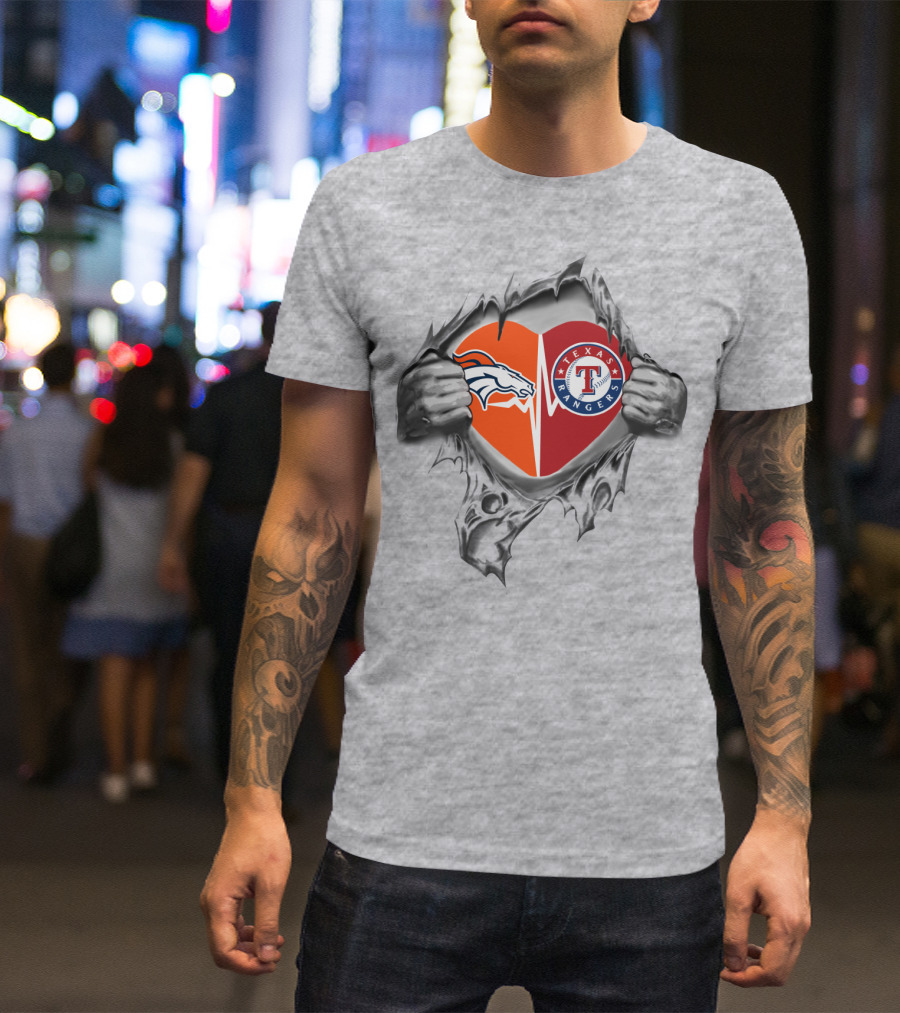 Broncos Rangers Heartbeat Loyalty Denver Texas Passion T-Shirt