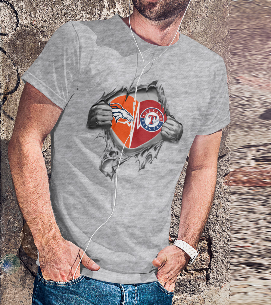 Broncos Rangers Heartbeat Loyalty Denver Texas Passion T-Shirt