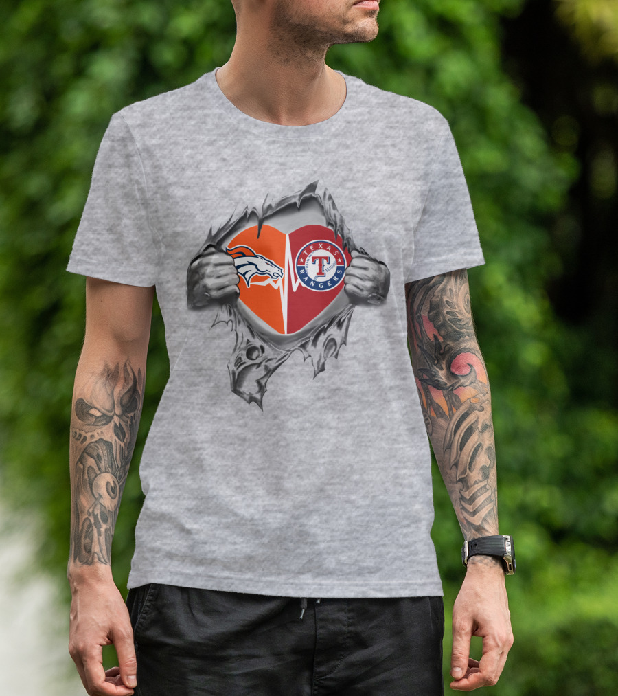 Broncos Rangers Heartbeat Loyalty Denver Texas Passion T-Shirt