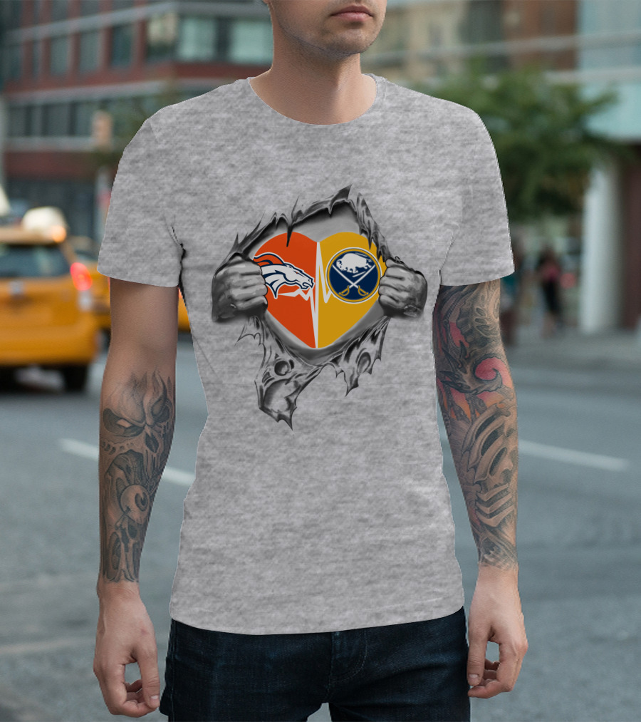 Broncos Sabres Heart Design Featuring Team T-Shirt