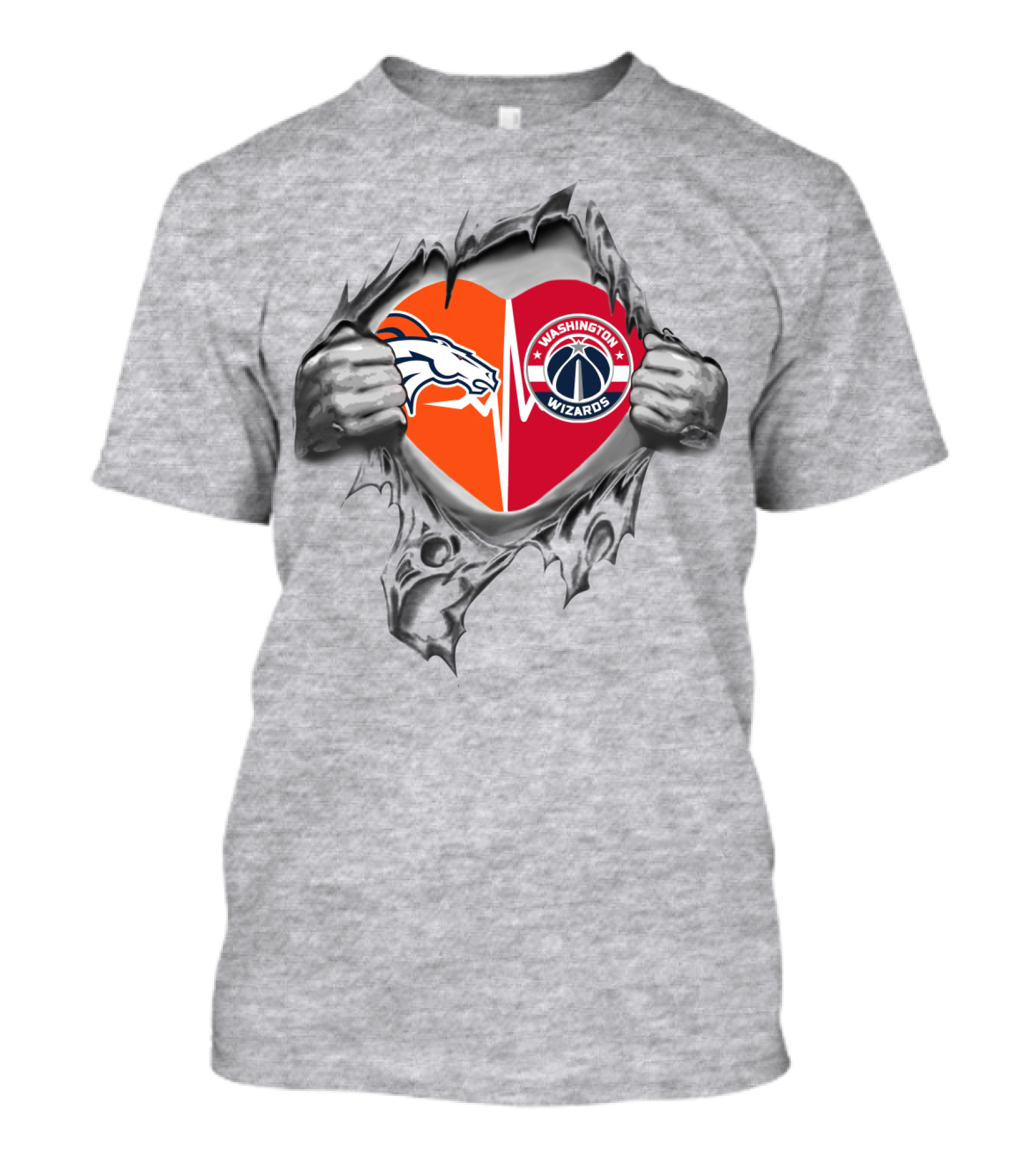 Broncos And Wizards Logos Torn Heart T-Shirt