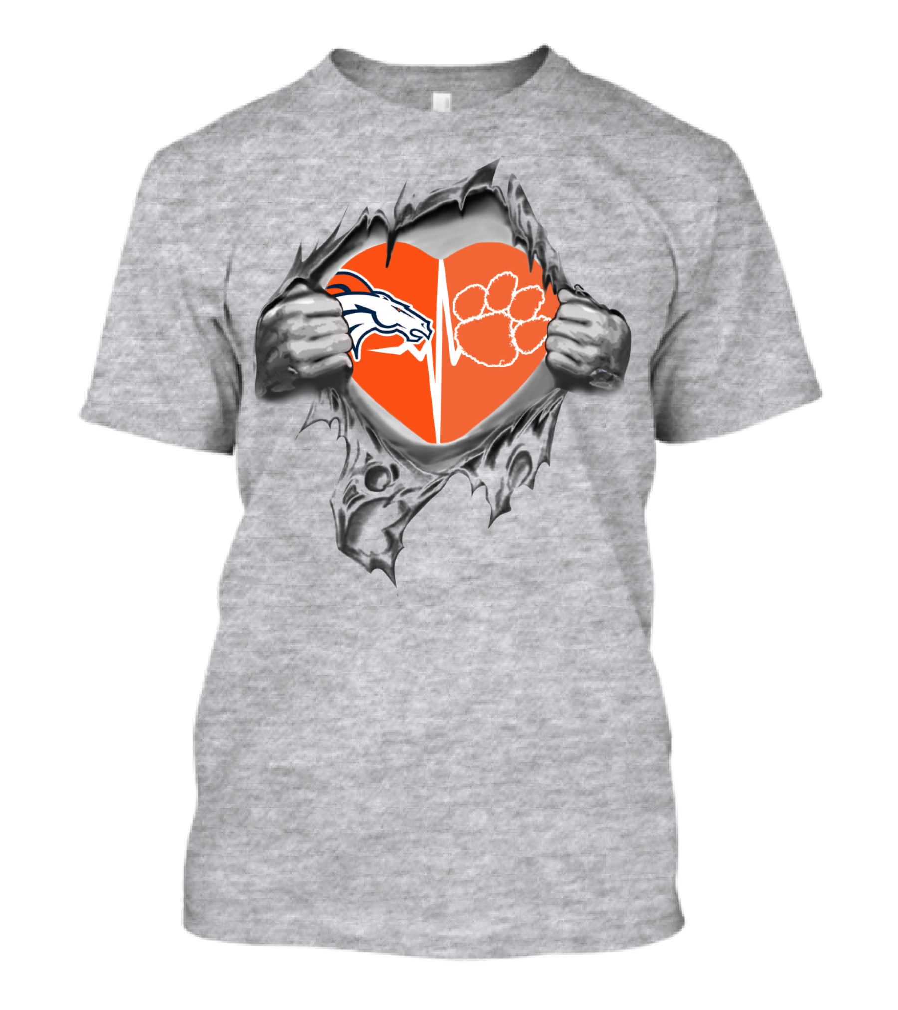 Broncos Clemson Tigers Heart Rip T-Shirt
