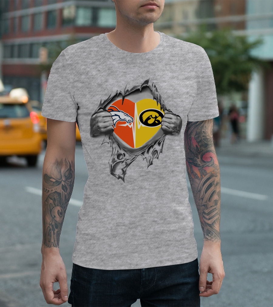 Broncos and Iowa Hawkeyes Heart T-Shirt