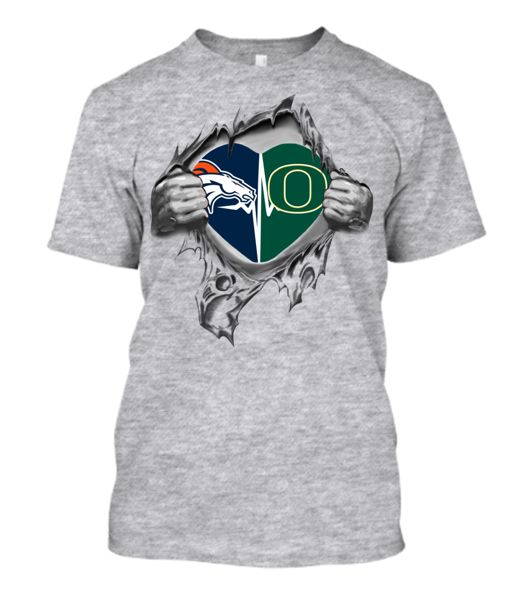 Broncos Ducks Heartbeat Inside My Heart Logo Split T-Shirt