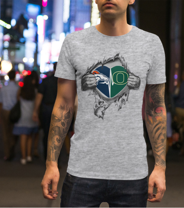 Broncos Ducks Heartbeat Inside My Heart Logo Split T-Shirt