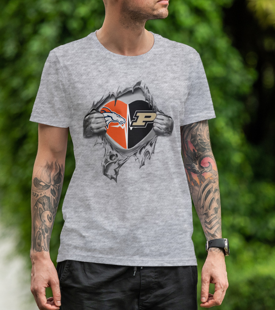 Broncos And Purdue Heart Ripping T-Shirt