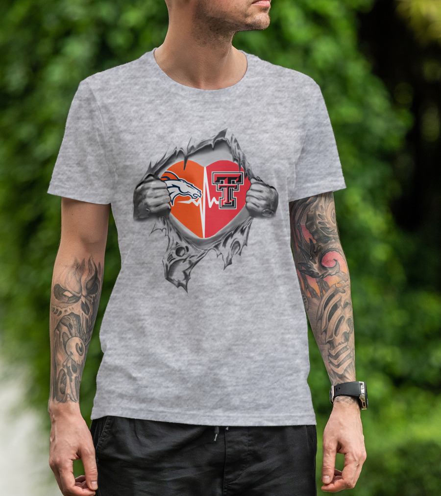 Broncos Texas Tech Heartbeat Logo Fusion T-Shirt