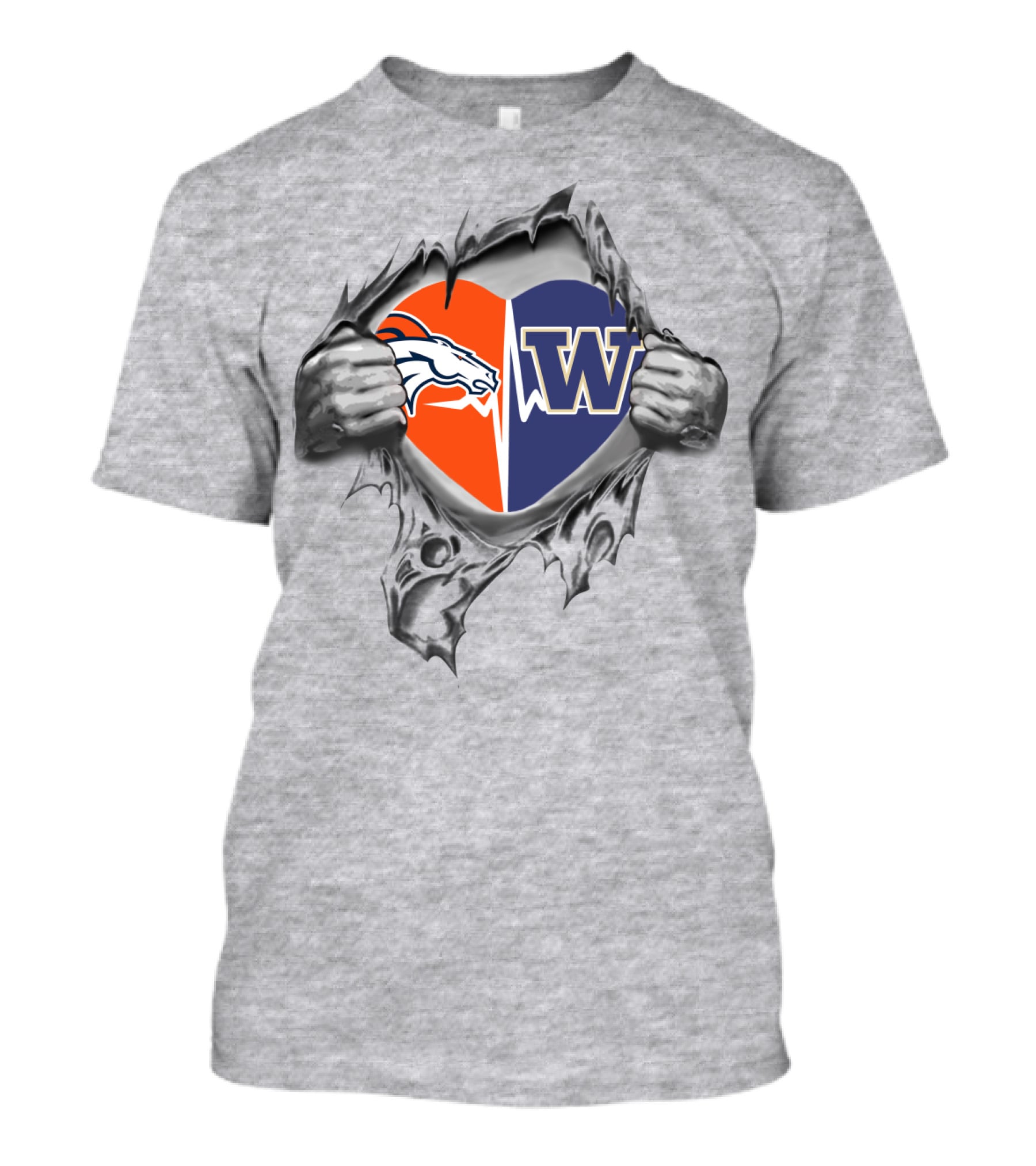 Broncos Huskies Heart Design Split With Logo Elements T-Shirt