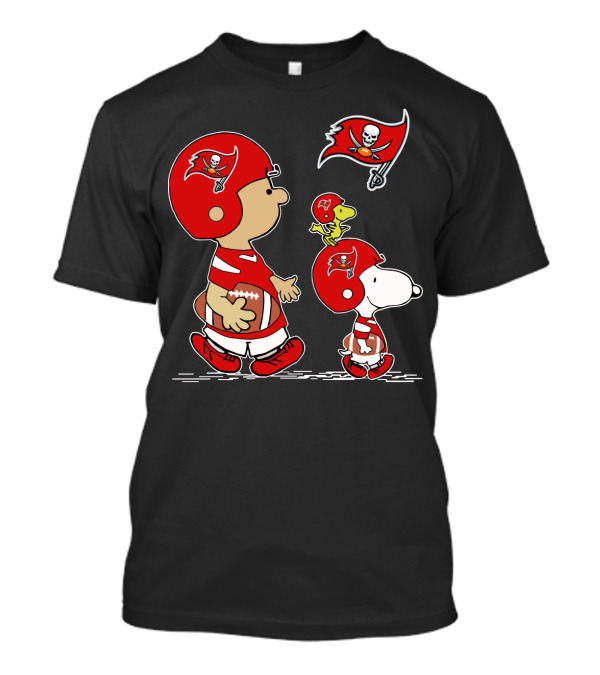 Buccaneers Snoopy Football Team Peanuts Characters Wearing Helmets And Flag T-Shirt