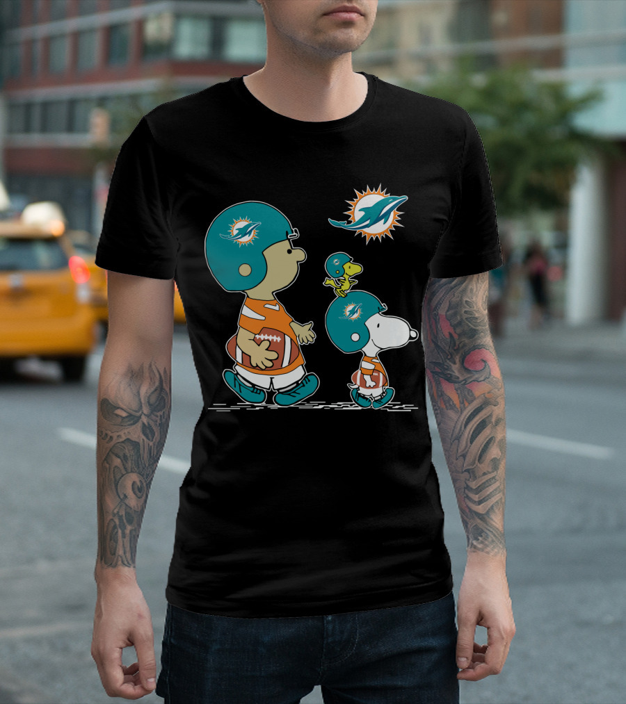 Miami Dolphins Snoopy and Woodstock Football Adventure T-Shirt