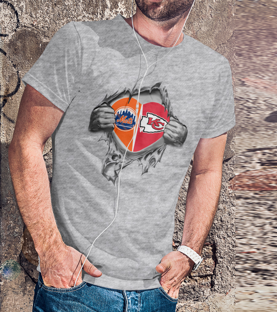 Chiefs And Mets Heart Symbol Split T-Shirt