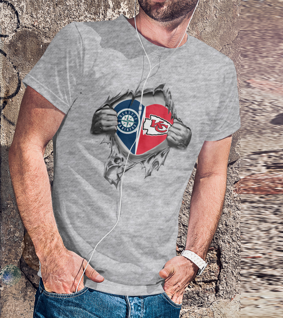 Seattle Mariners Kansas City Chiefs Heart T-Shirt