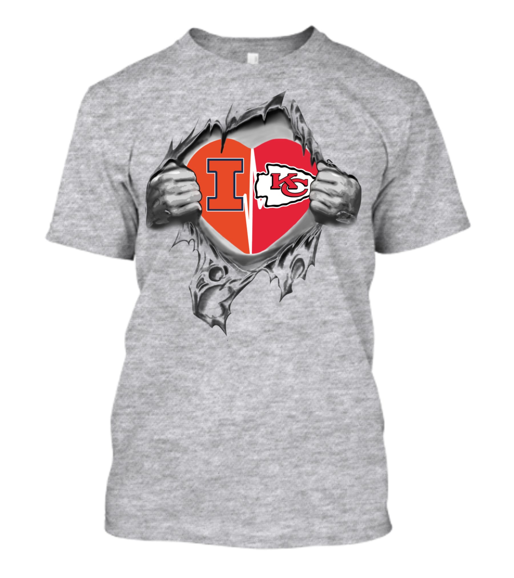Illinois Fighting Illini Kansas City Chiefs Heart Split T-Shirt