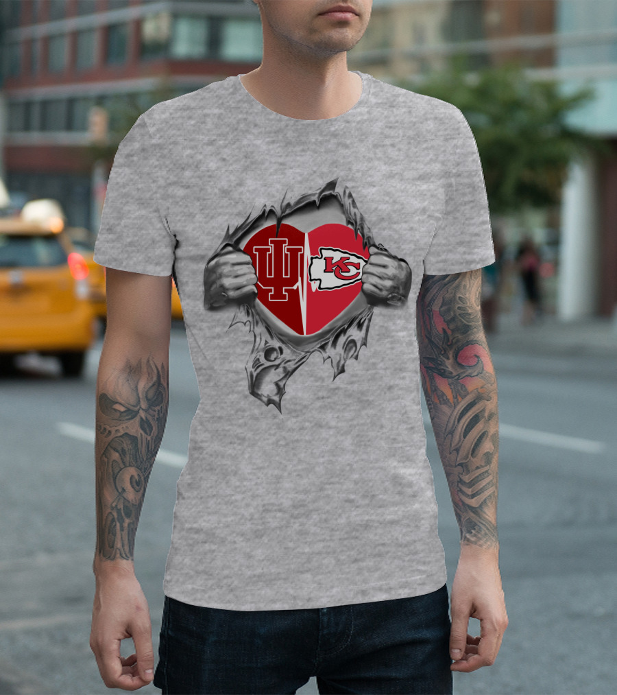 Chiefs Hoosiers Heart Split IU Logo KC Chiefs Emblem T-Shirt