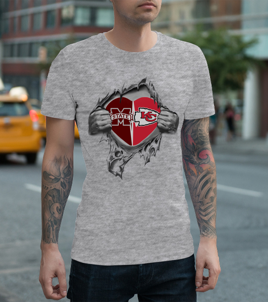 Mississippi State Kansas City Chiefs Heart Torn T-Shirt