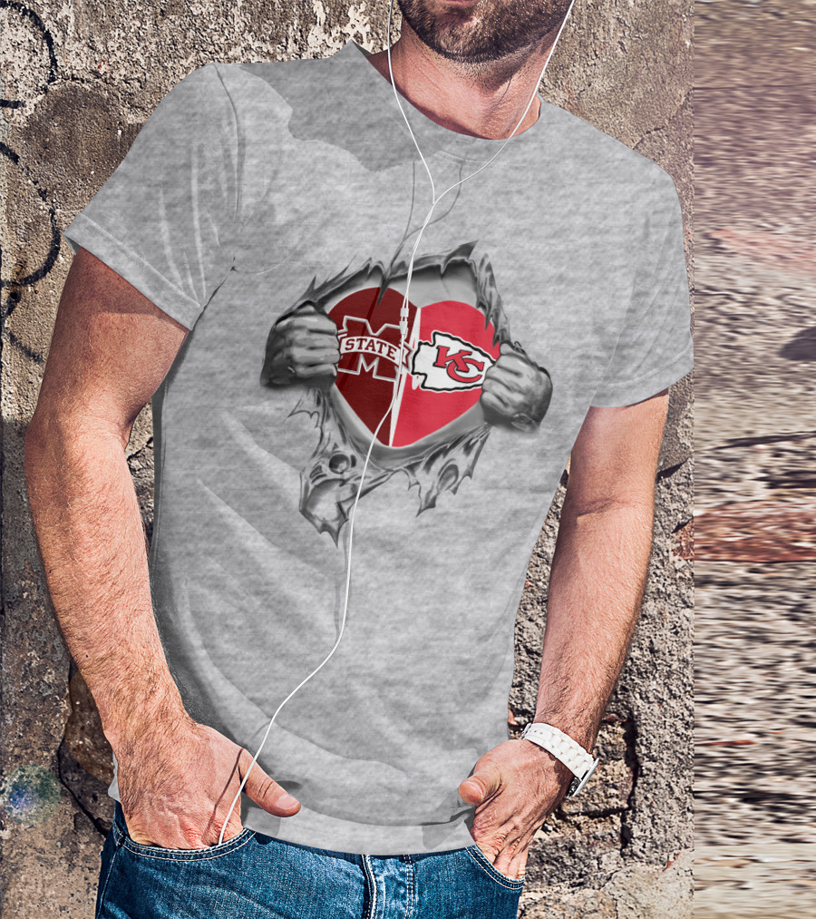 Mississippi State Kansas City Chiefs Heart Torn T-Shirt