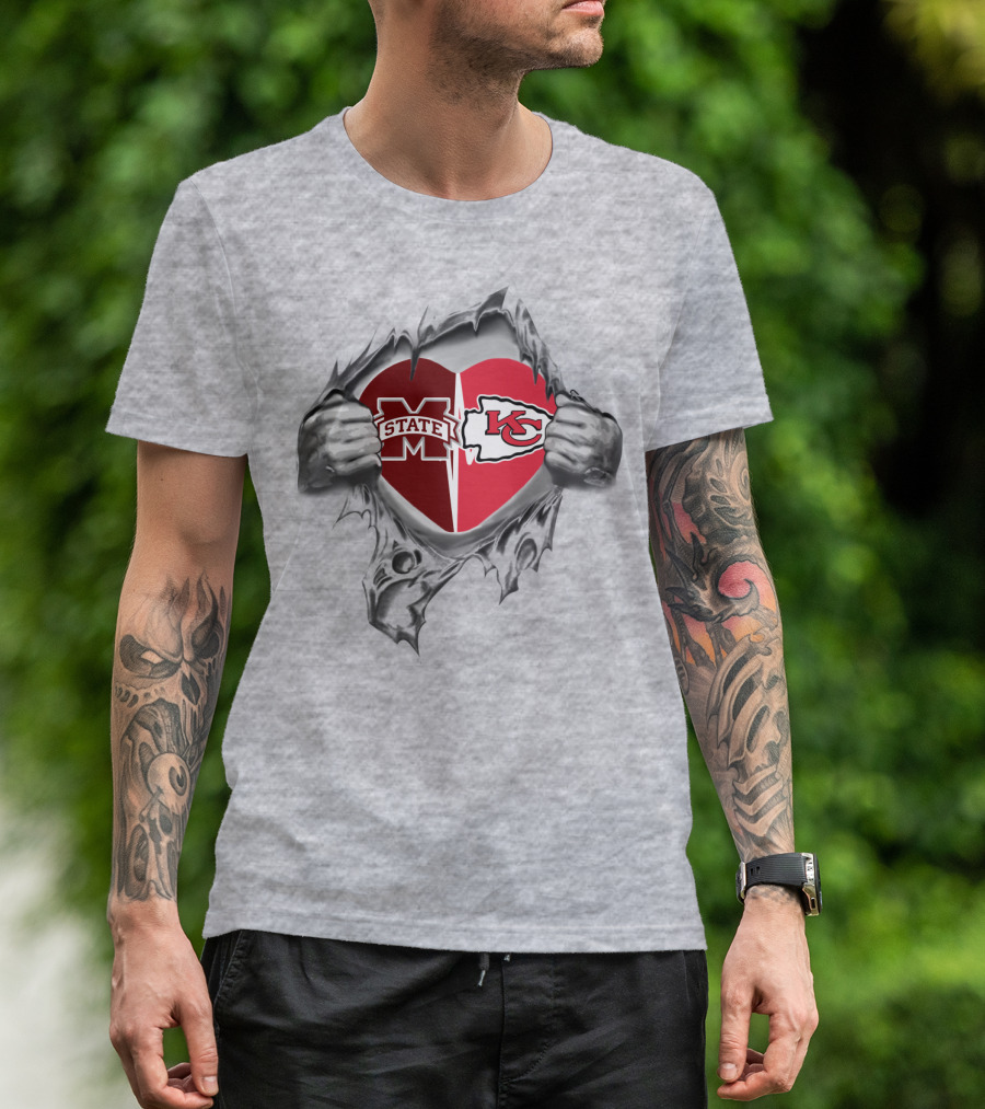 Mississippi State Kansas City Chiefs Heart Torn T-Shirt