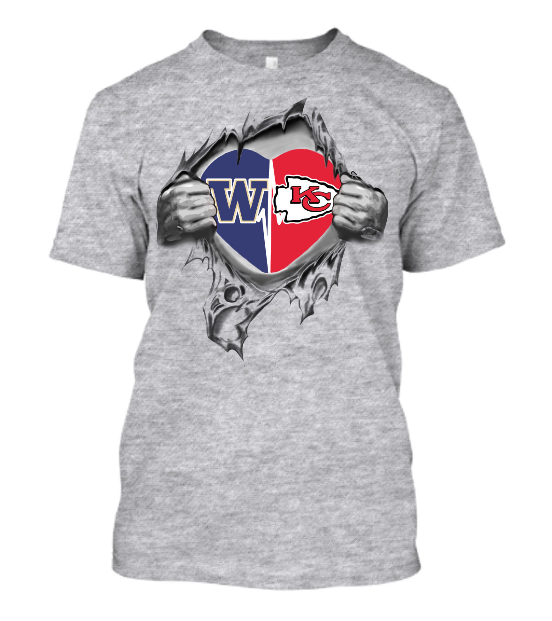 Chiefs Huskies Heart Split With W KC T-Shirt