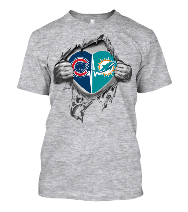 Cubs Dolphins Heartbeat Torn Chest Logo Combination T-Shirt