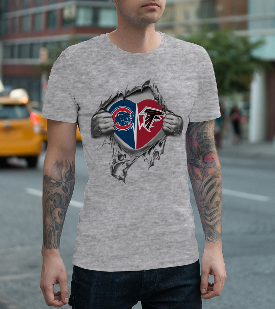 Cubs Falcons Heart Torn Open Dual Logo Fans United T-Shirt