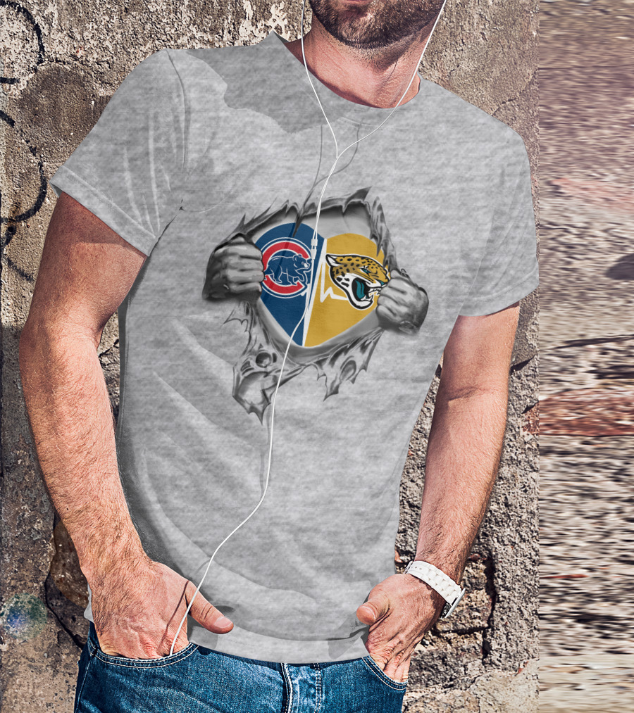 Cubs Jaguars Heart Tear With Hands T-Shirt