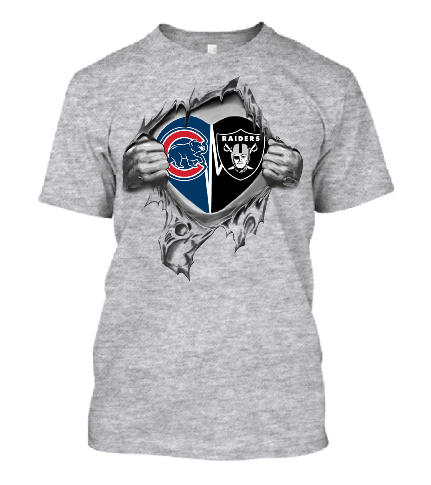 Cubs Raiders Heart Logo Tear T-Shirt