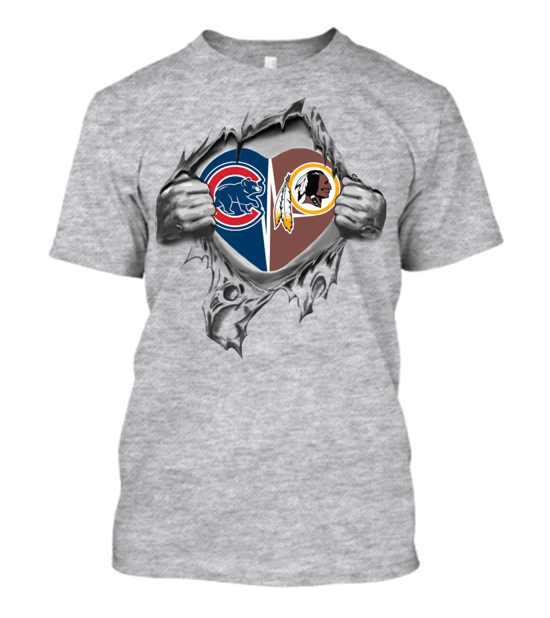 Cubs Redskins Heart With Chicago Bears Elephant And Washington Football Team Native American Logos T-Shirt