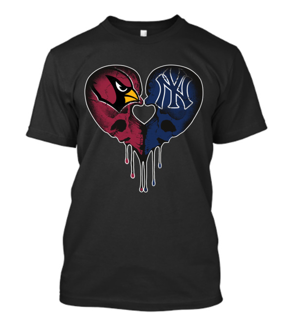 Cardinals Yankees Heart-Shaped Skull Fusion T-Shirt
