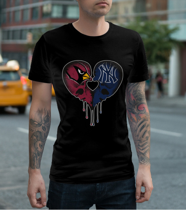 Cardinals Yankees Heart-Shaped Skull Fusion T-Shirt
