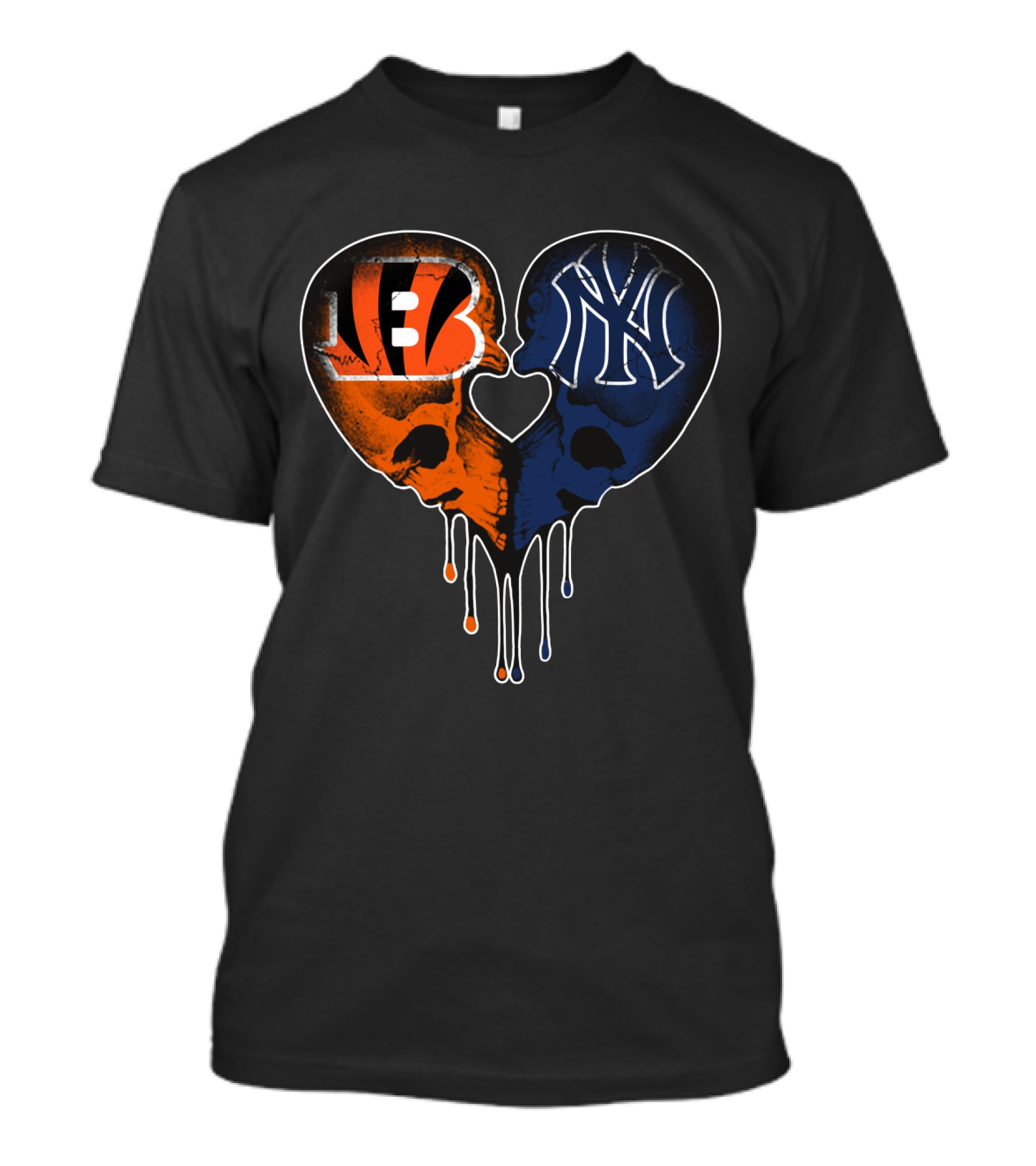 Bengals Yankees Skull Heart Love T-Shirt