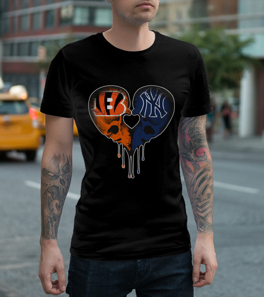 Bengals Yankees Skull Heart Love T-Shirt