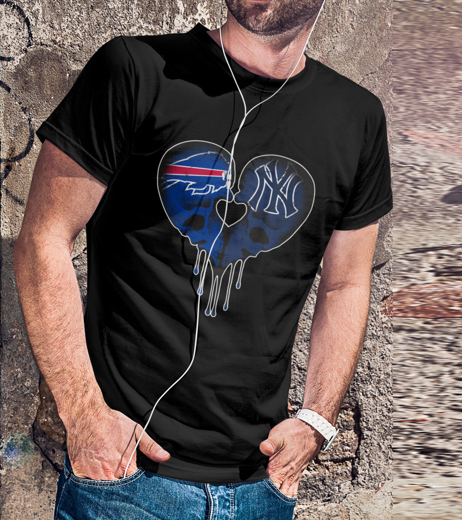 Buffalo Bills New York Yankees Skull Heart Love T-Shirt