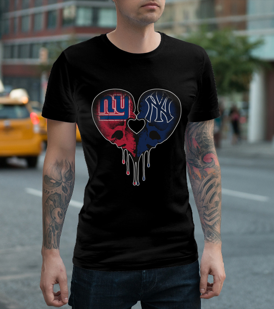 Giants Yankees Skull Love Heart Drip T-Shirt