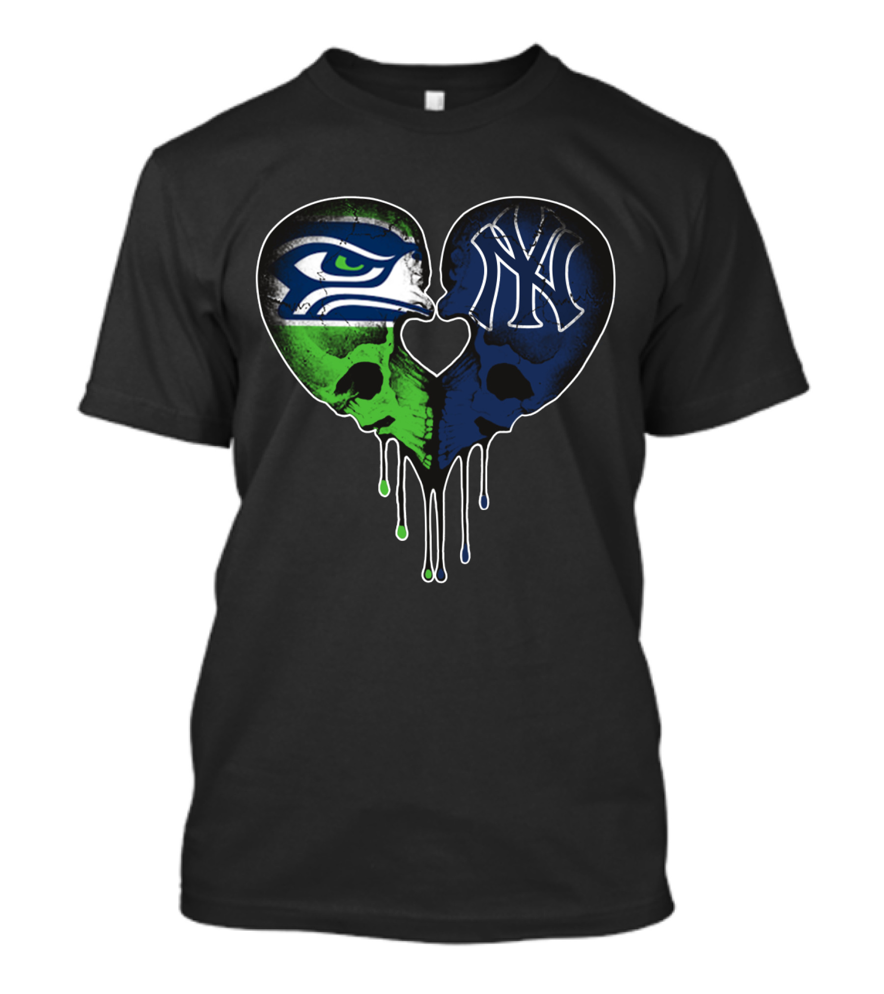 Seahawks Yankees Heart Skull Love T-Shirt