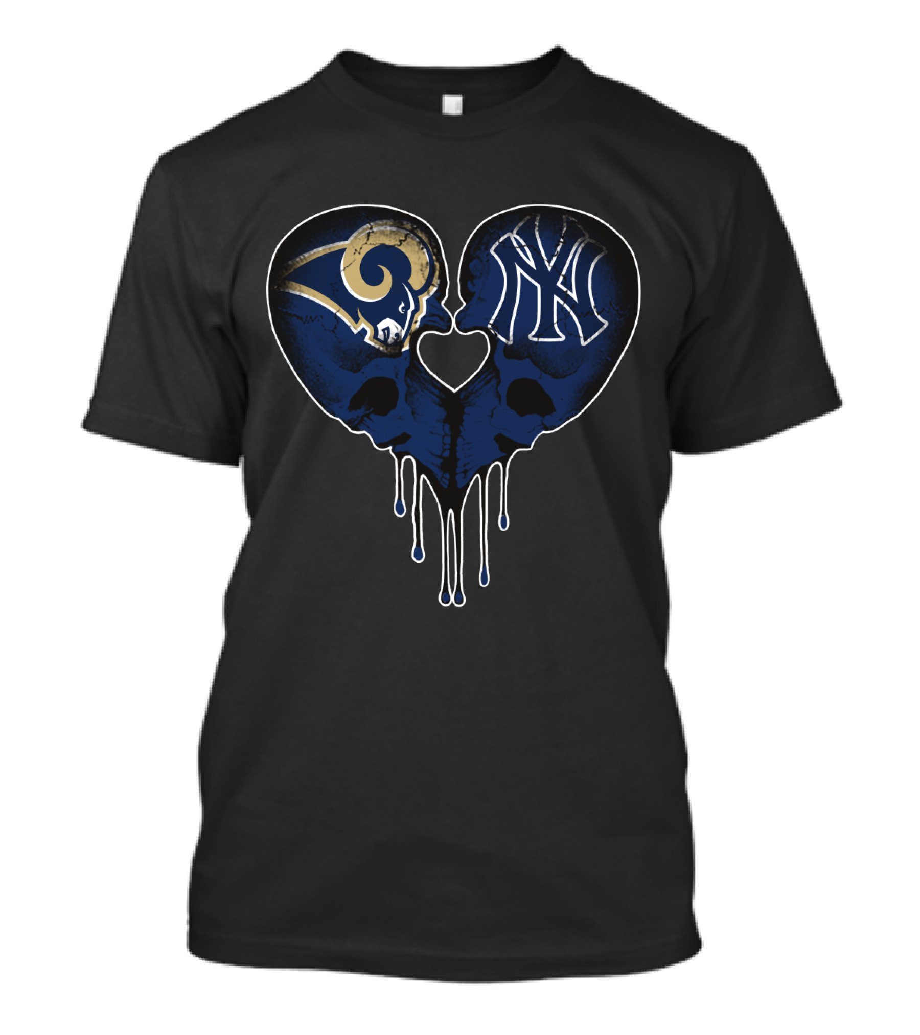 Rams Yankees Skull Heartlogos T-Shirt