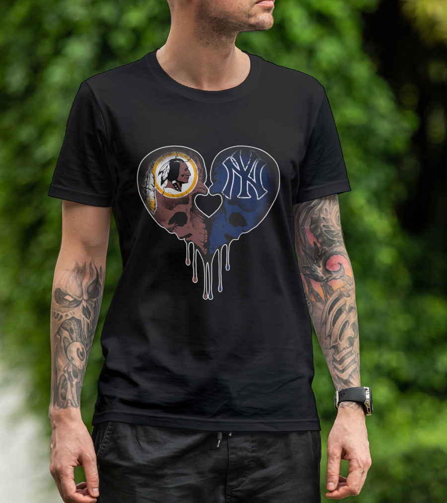 Redskins Yankees Skull Heart Dripping Elements T-Shirt
